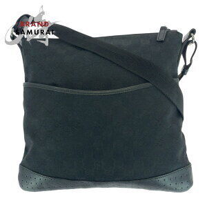 GUCCI Black GG Canvas Leather Shoulder Bag Pochette